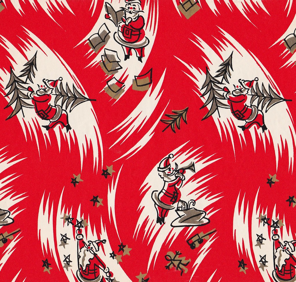 Vintage Ben-Mont Christmas Wrapping Paper - Mid-Century Sa…